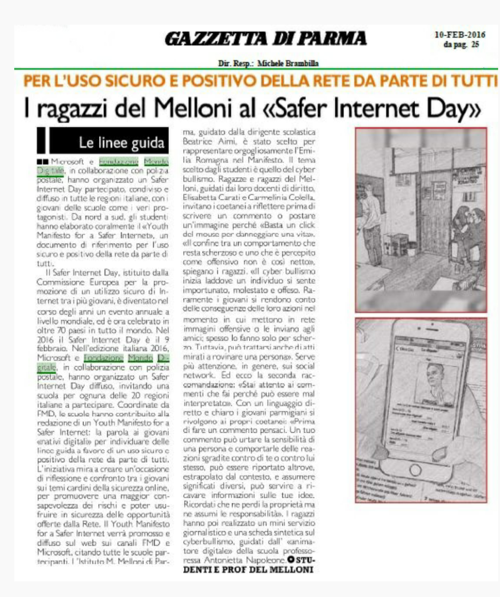 Safer Internet Day Articolo Gazzetta Parma